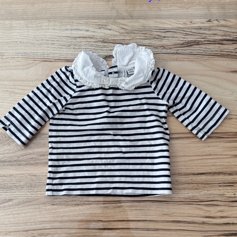 Janie and Jack 12-18 Black and White Striped Long Sleeve Tee